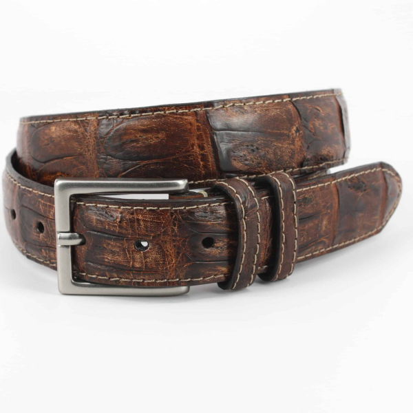 Torino Leather Vintage South American Caiman Belt Cognac