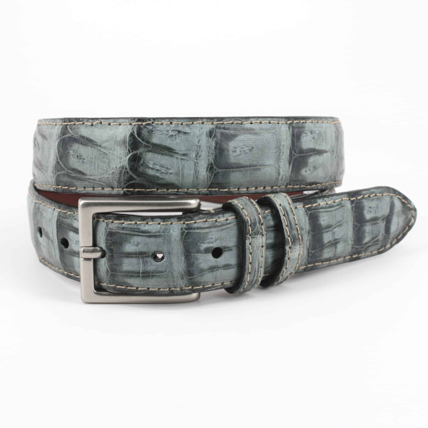 Torino Leather Vintage South American Caiman Belt Gray