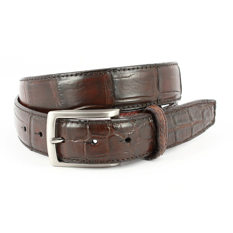 Torino Leather Wild American Alligator Belt Antique Brown