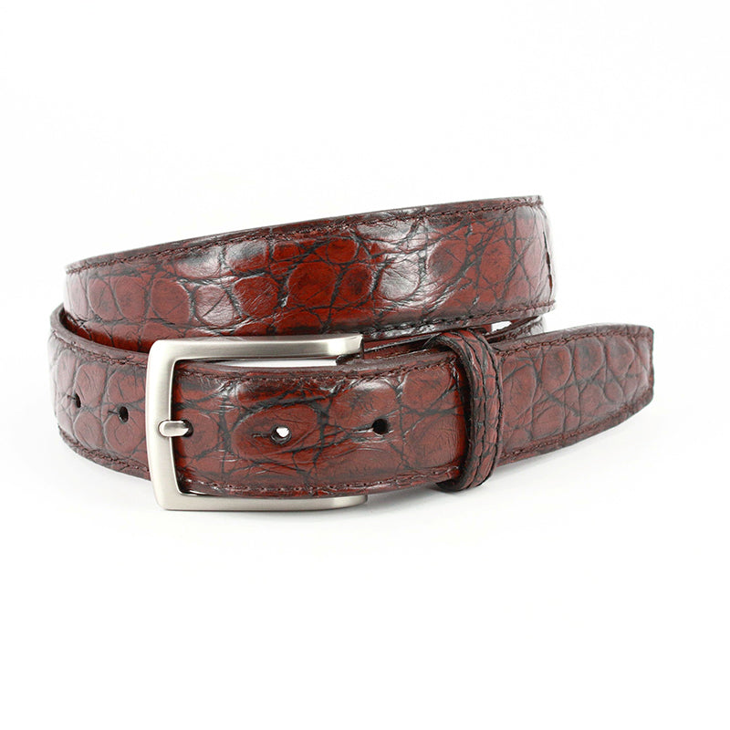 Torino Leather Wild American Alligator Belt Antique Mahogany