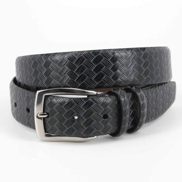 Torino Leather Woven Belt Black