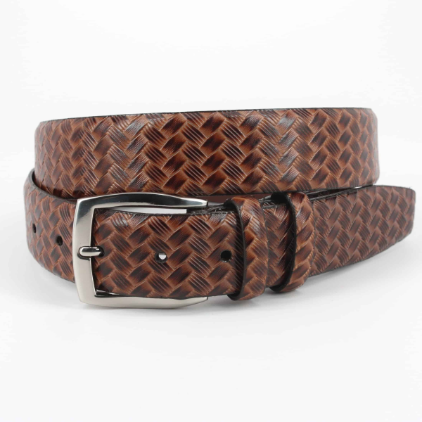 Torino Leather Woven Belt Cognac
