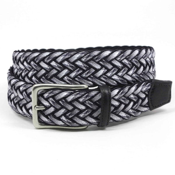 Torino Leather Woven Cotton Elastic Belt Gray / Multi
