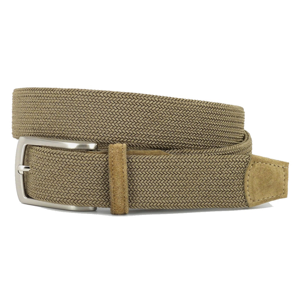 Torino Leather Italian Tubular Woven Rayon Elastic Belt Dark Khaki