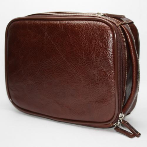 Torino Leather Zip Travel Kit Tumbled Leather Brown