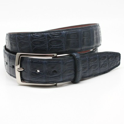 Torino Leather South American Caiman Belt Navy