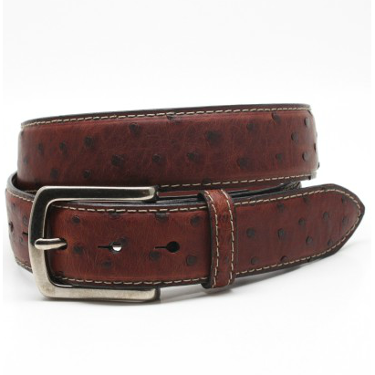 Torino Leather Waxed Ostrich Belt Brandy