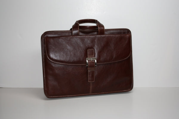Torino Leather Portfolio Brief in Tumbled Leather - Burnished Brown