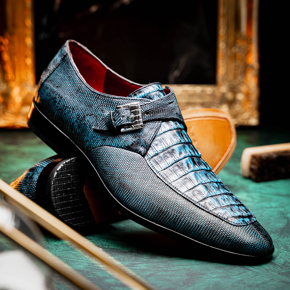 Marco Di Milano Toluca Crocodile & Lizard Monk Strap Blue / Black