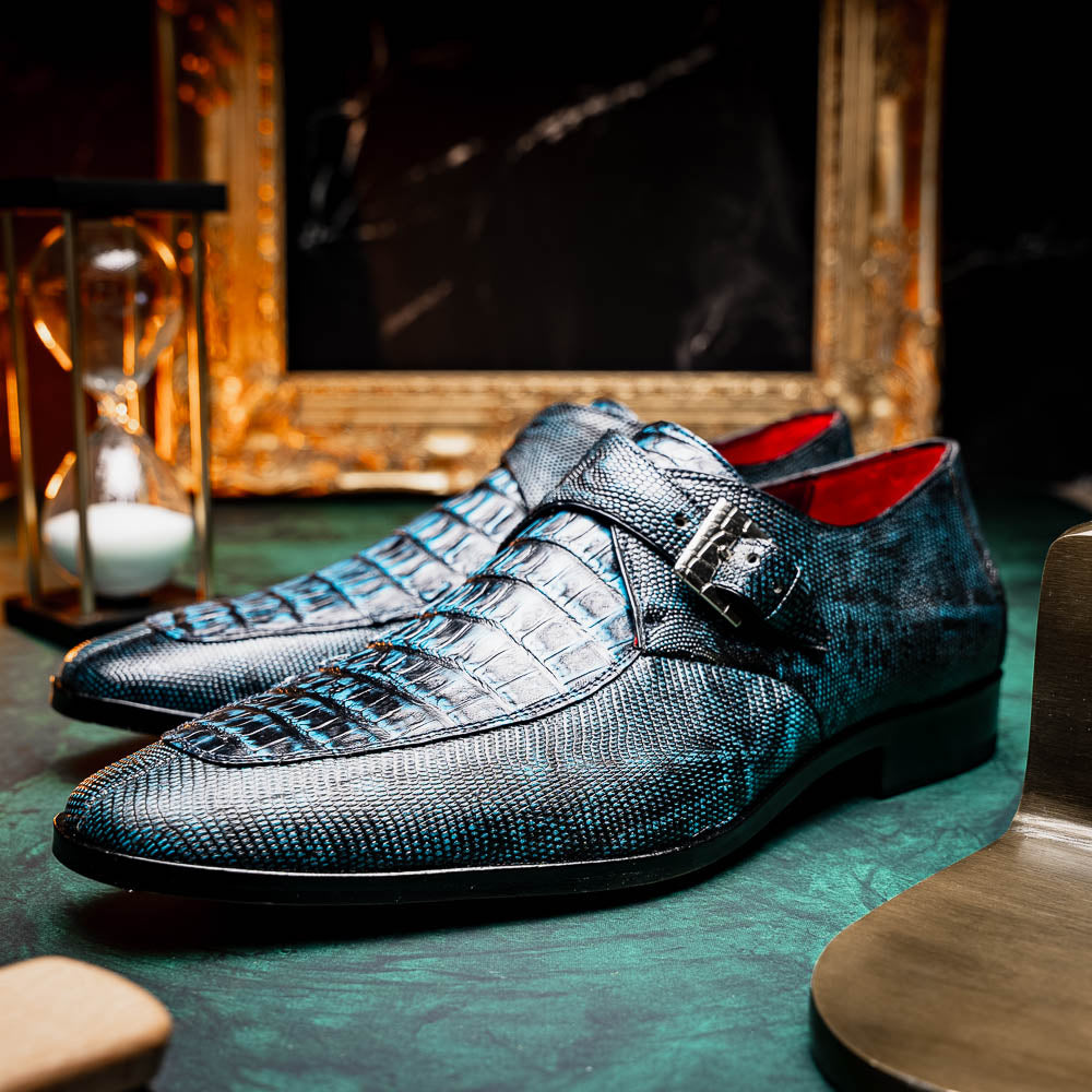 Marco Di Milano Toluca Crocodile & Lizard Monk Strap Blue / Black
