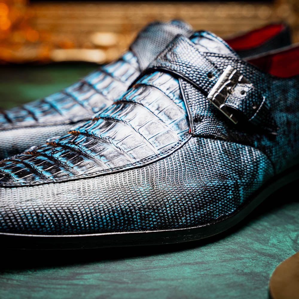 Marco Di Milano Toluca Crocodile & Lizard Monk Strap Blue / Black