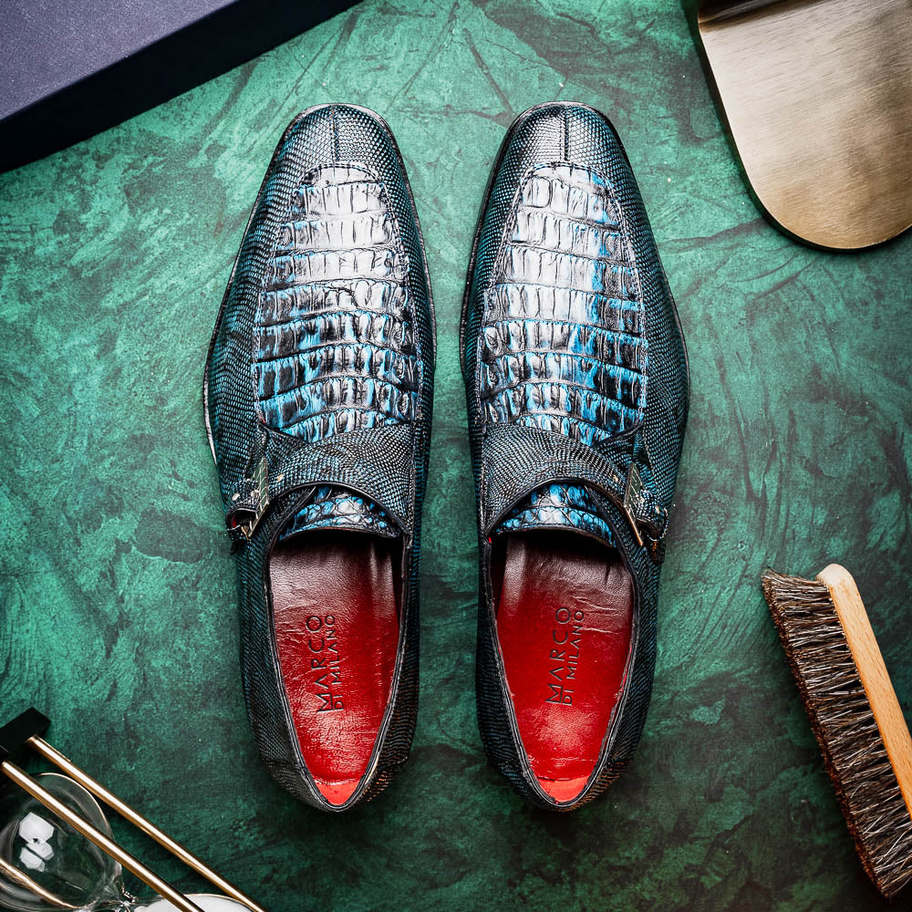 Marco Di Milano Toluca Crocodile & Lizard Monk Strap Blue / Black