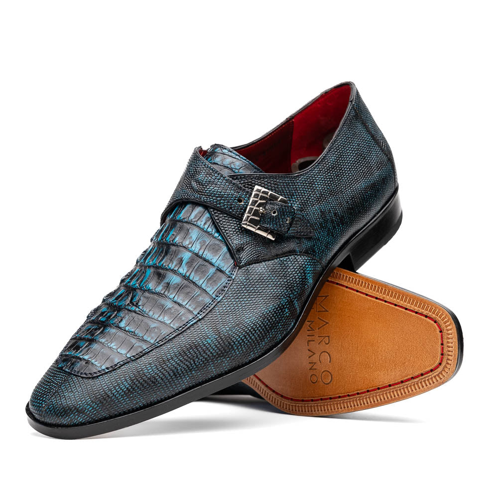 Marco Di Milano Toluca Crocodile & Lizard Monk Strap Blue / Black