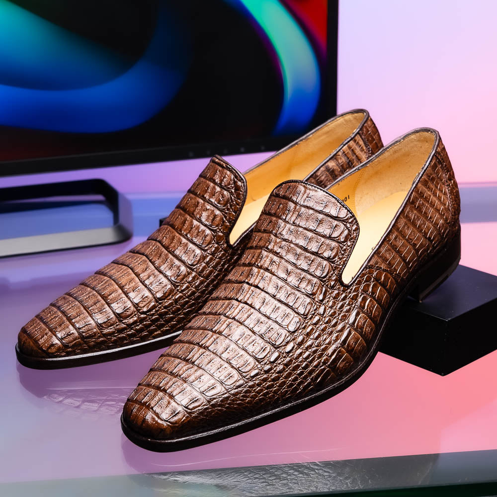 Marco Di Milano Trento Caiman Crocodile Loafers Brown