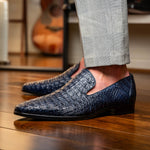 Marco Di Milano Trento Caiman Crocodile Loafers Navy