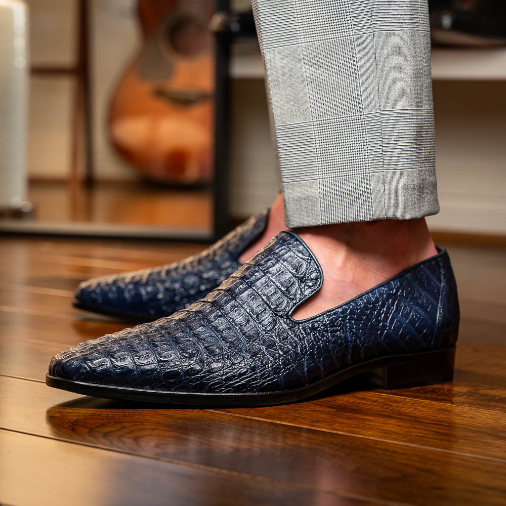 Marco Di Milano Trento Caiman Crocodile Loafers Navy