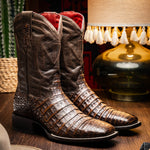 Marco Di Milano Tucson Caiman Crocodile Square Toe Cowboy Boot Aged Brown
