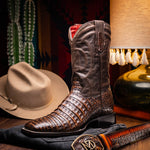 Marco Di Milano Tucson Caiman Crocodile Square Toe Cowboy Boot Aged Brown
