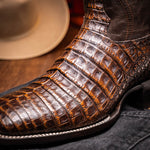 Marco Di Milano Tucson Caiman Crocodile Square Toe Cowboy Boot Aged Brown