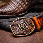 Marco Di Milano Tucson Caiman Crocodile Square Toe Cowboy Boot Aged Brown