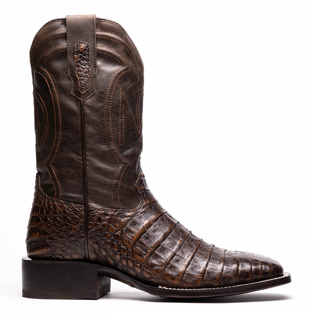 Marco Di Milano Tucson Caiman Crocodile Square Toe Cowboy Boot Aged Brown