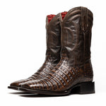 Marco Di Milano Tucson Caiman Crocodile Square Toe Cowboy Boot Aged Brown