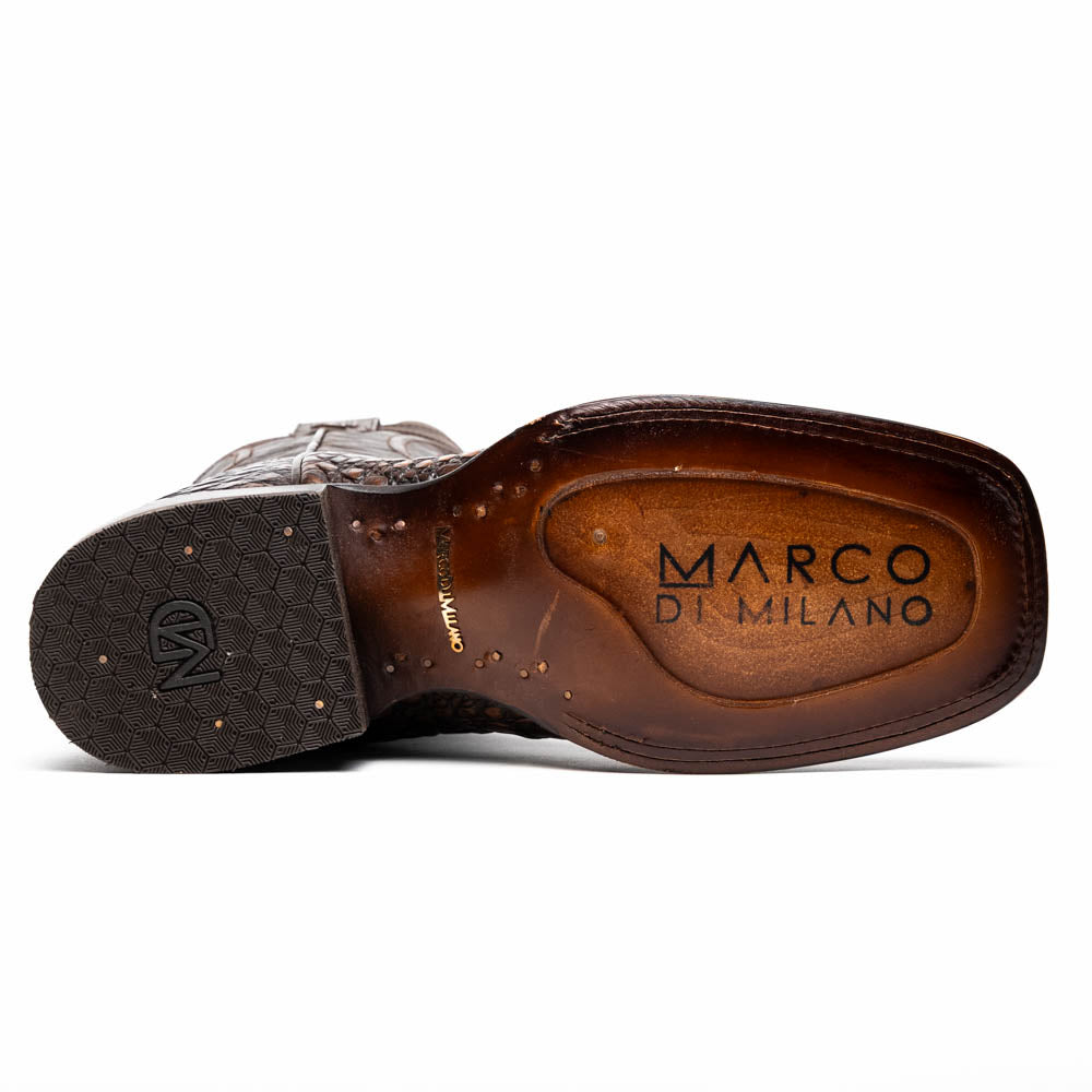 Marco Di Milano Tucson Caiman Crocodile Square Toe Cowboy Boot Aged Brown