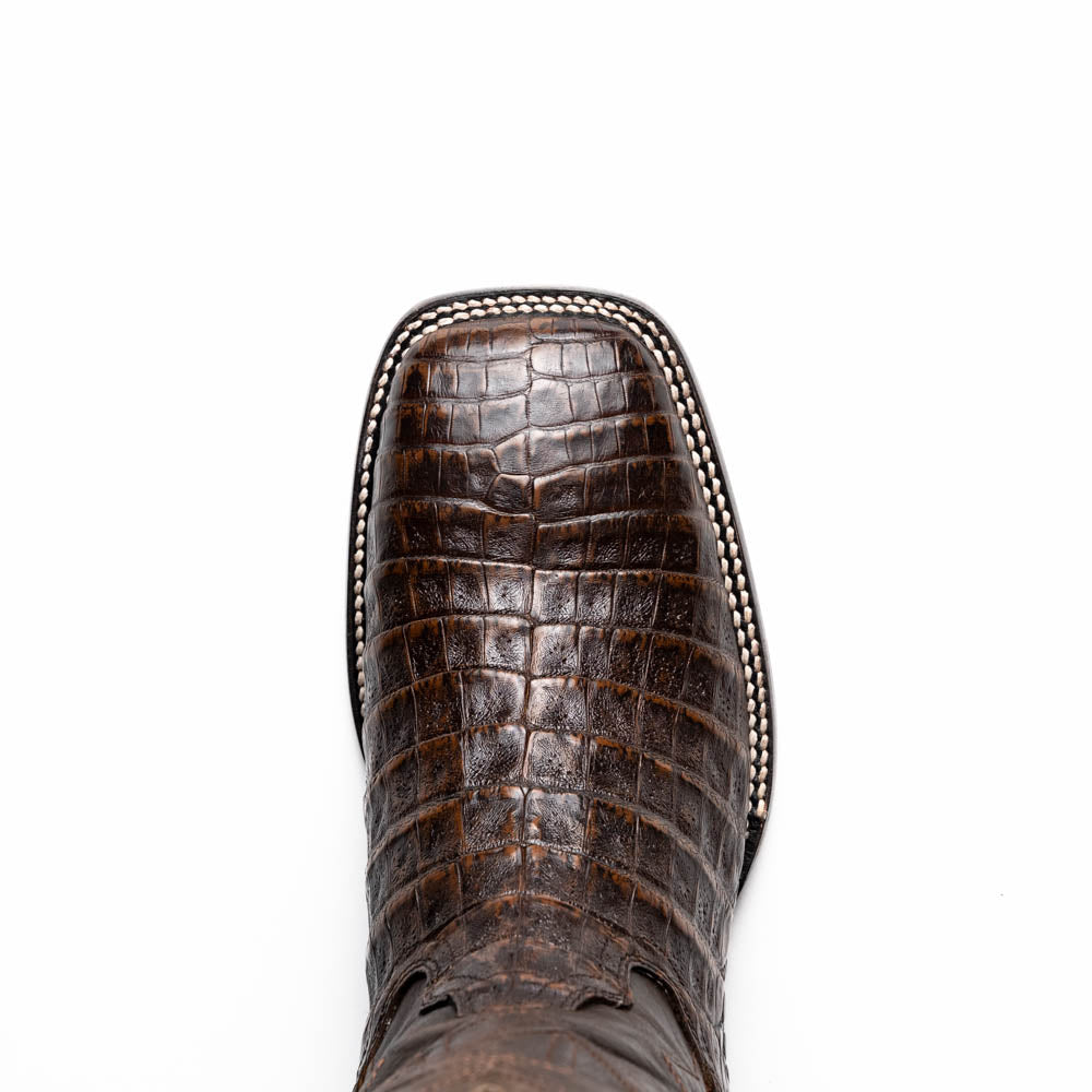 Marco Di Milano Tucson Caiman Crocodile Square Toe Cowboy Boot Aged Brown