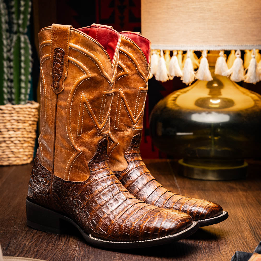 Marco Di Milano Tucson Caiman Crocodile Square Toe Cowboy Boot Aged Maple