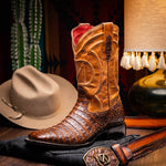 Marco Di Milano Tucson Caiman Crocodile Square Toe Cowboy Boot Aged Maple