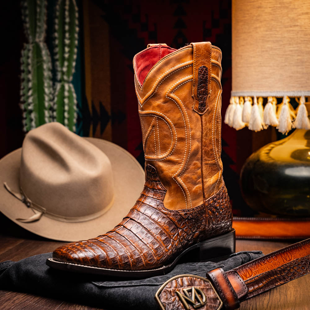 Marco Di Milano Tucson Caiman Crocodile Square Toe Cowboy Boot Aged Maple