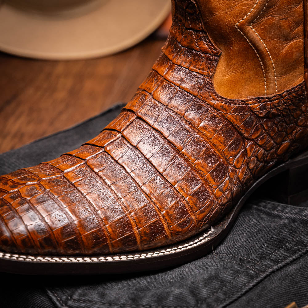 Marco Di Milano Tucson Caiman Crocodile Square Toe Cowboy Boot Aged Maple