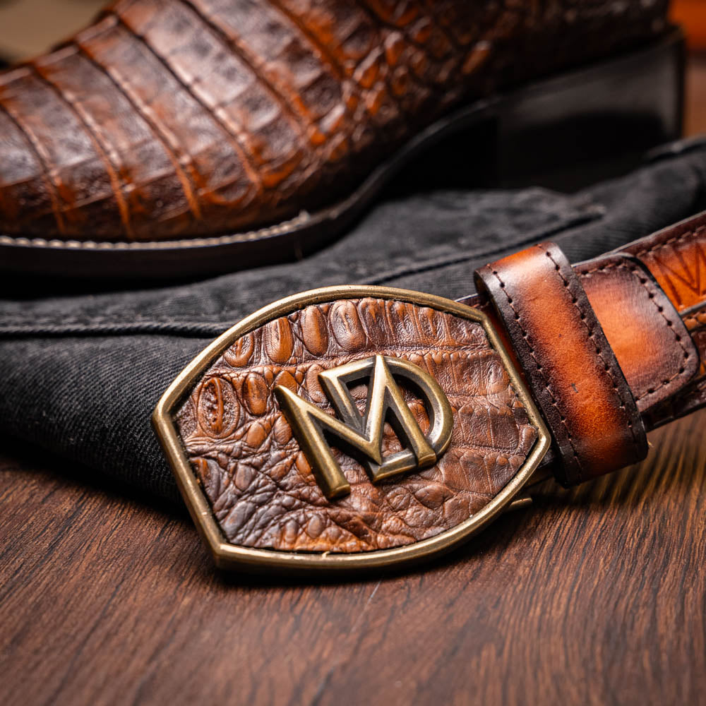 Marco Di Milano Tucson Caiman Crocodile Square Toe Cowboy Boot Aged Maple