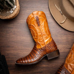 Marco Di Milano Tucson Caiman Crocodile Square Toe Cowboy Boot Aged Maple