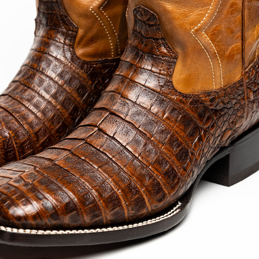 Marco Di Milano Tucson Caiman Crocodile Square Toe Cowboy Boot Aged Maple