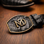 Marco Di Milano Tucson Caiman Crocodile Square Toe Cowboy Boot Black