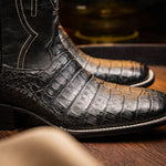 Marco Di Milano Tucson Caiman Crocodile Square Toe Cowboy Boot Black