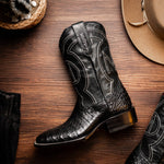 Marco Di Milano Tucson Caiman Crocodile Square Toe Cowboy Boot Black
