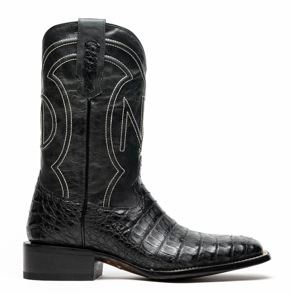 Marco Di Milano Tucson Caiman Crocodile Square Toe Cowboy Boot Black