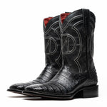 Marco Di Milano Tucson Caiman Crocodile Square Toe Cowboy Boot Black