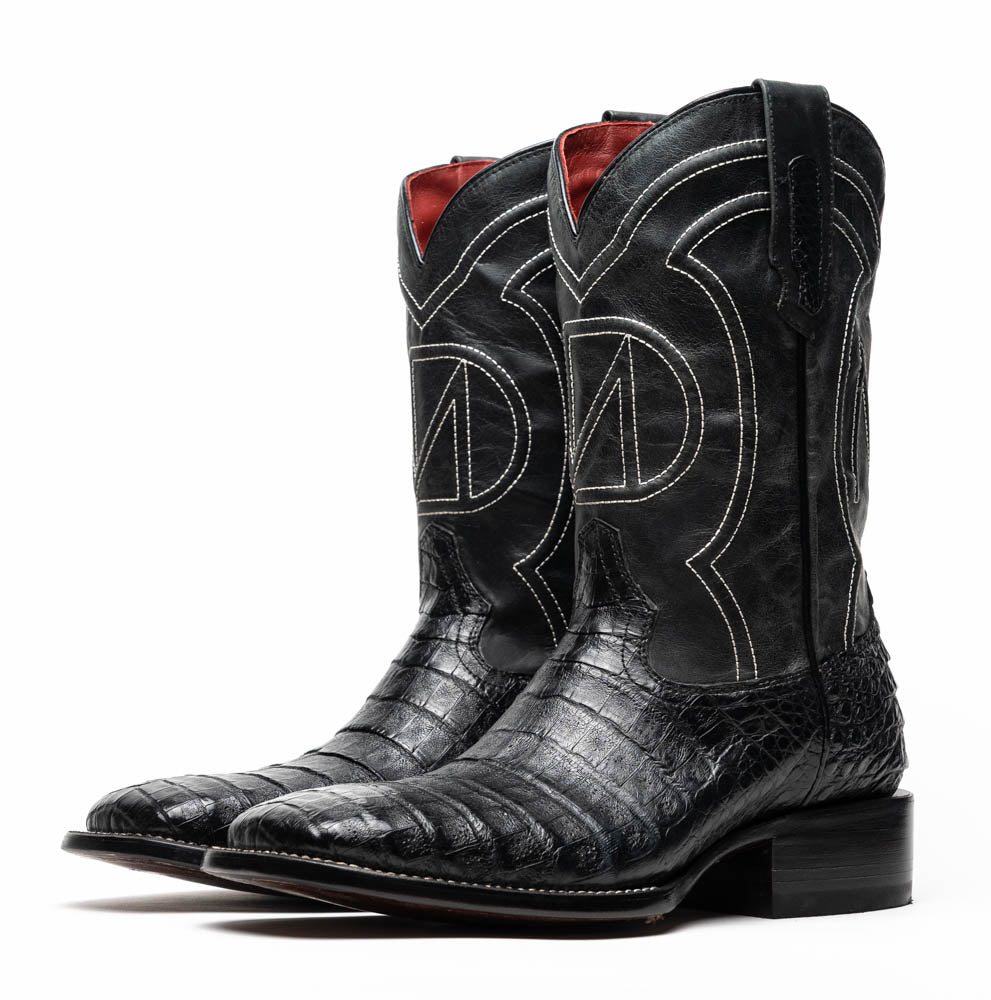 Marco Di Milano Tucson Caiman Crocodile Square Toe Cowboy Boot Black
