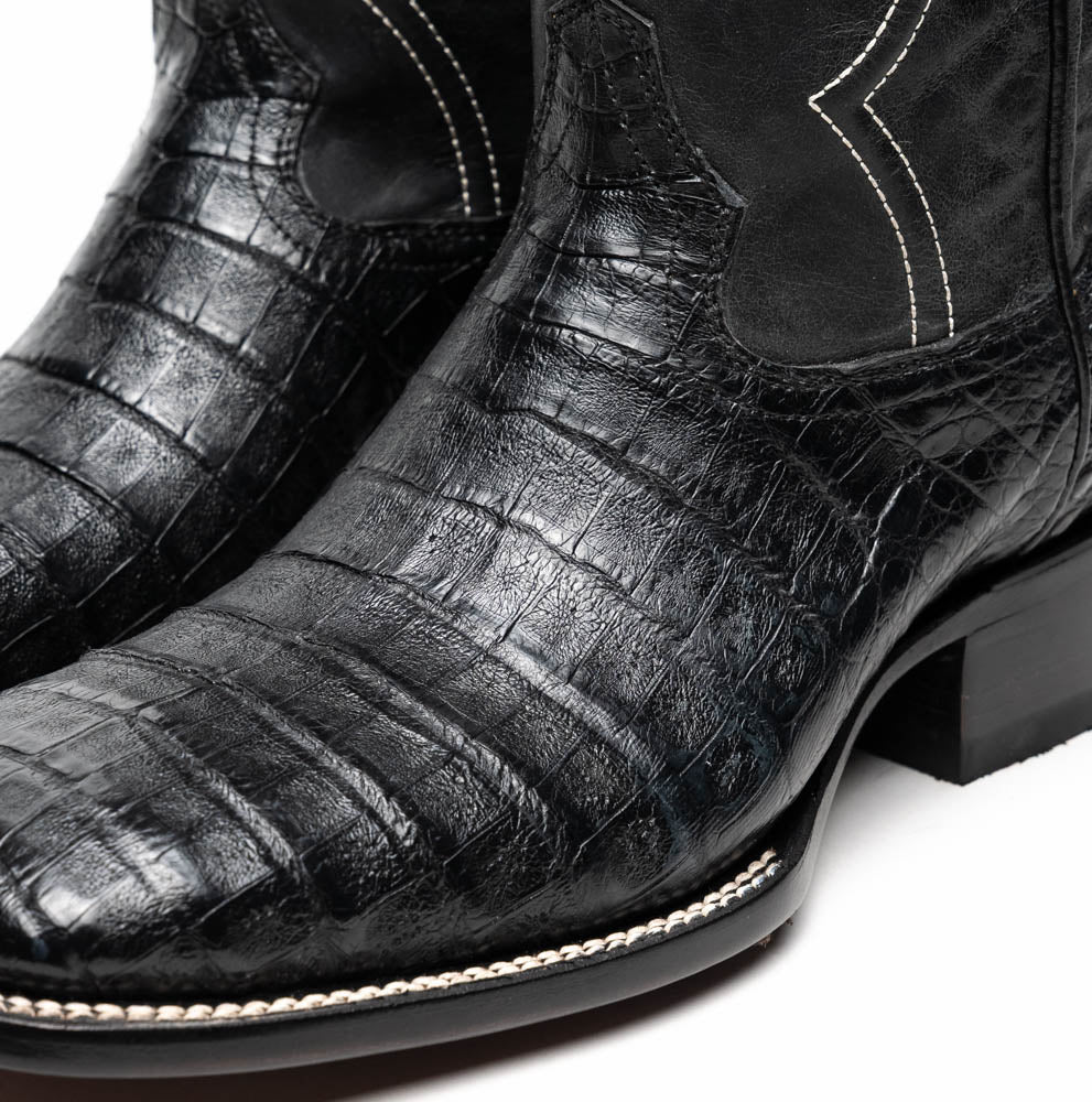 Marco Di Milano Tucson Caiman Crocodile Square Toe Cowboy Boot Black