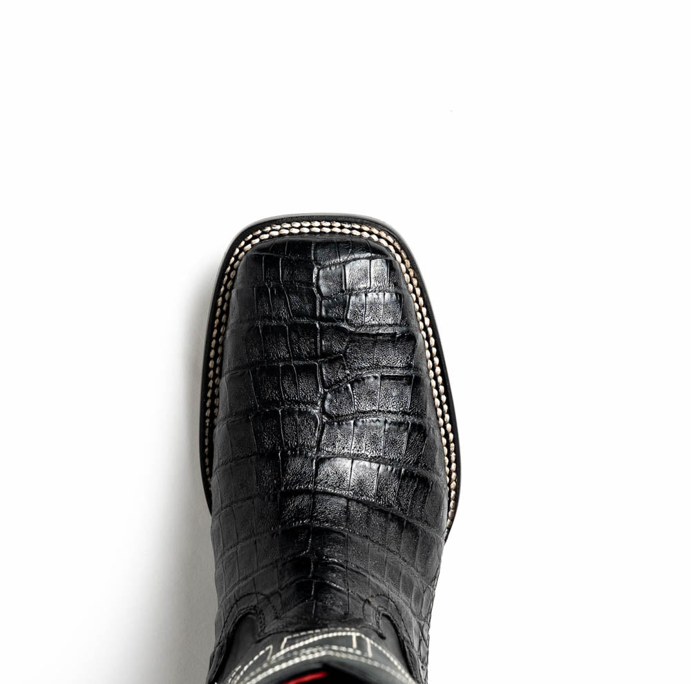 Marco Di Milano Tucson Caiman Crocodile Square Toe Cowboy Boot Black