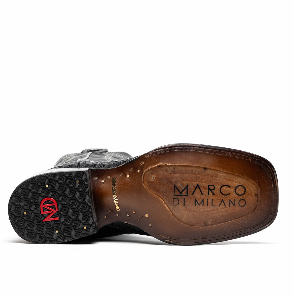 Marco Di Milano Tucson Caiman Crocodile Square Toe Cowboy Boot Black
