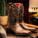 Marco Di Milano Tucson Caiman Crocodile Square Toe Cowboy Boot Stone Brown