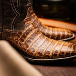 Marco Di Milano Tucson Caiman Crocodile Square Toe Cowboy Boot Stone Brown