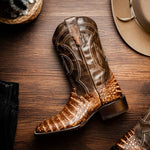 Marco Di Milano Tucson Caiman Crocodile Square Toe Cowboy Boot Stone Brown