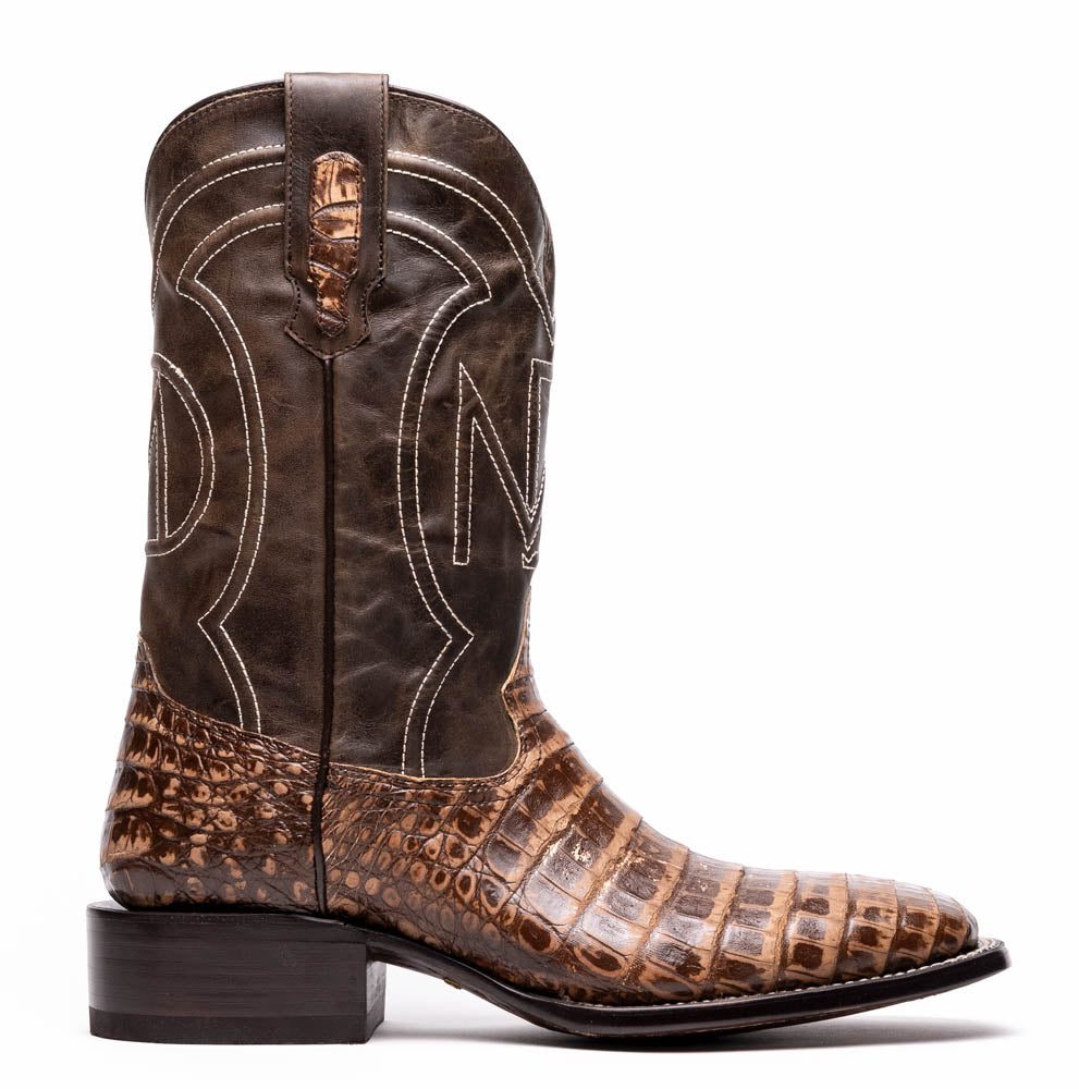 Marco Di Milano Tucson Caiman Crocodile Square Toe Cowboy Boot Stone Brown