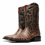 Marco Di Milano Tucson Caiman Crocodile Square Toe Cowboy Boot Stone Brown