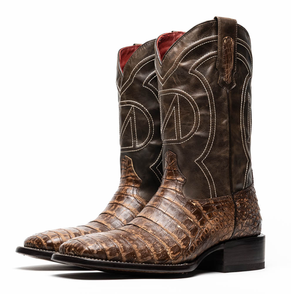 Marco Di Milano Tucson Caiman Crocodile Square Toe Cowboy Boot Stone Brown